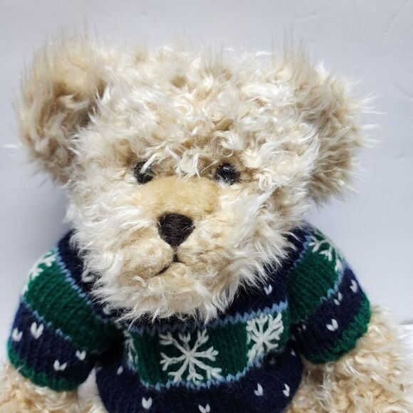 Vintage Yang Jee Winter Holiday Teddy Bear Plush Snowflake Sweater 14” - Picture 2 of 6